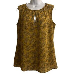 Cabi Womens Sleeveless Keyhole Paisley Print Tunic Top Size S Mustard Yellow